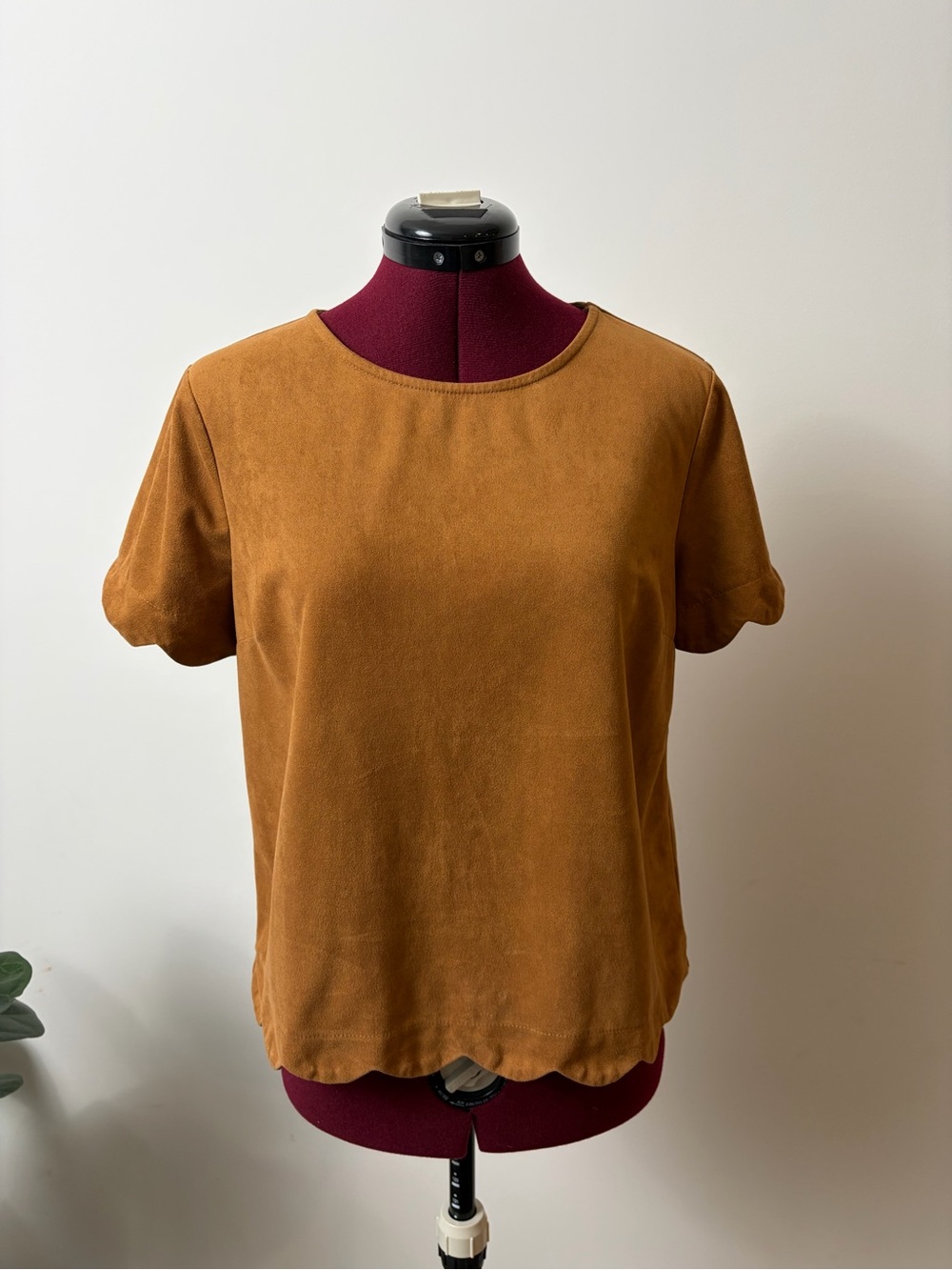 Monteau Women’s Short Sleeve Suede-Look Top in Rust